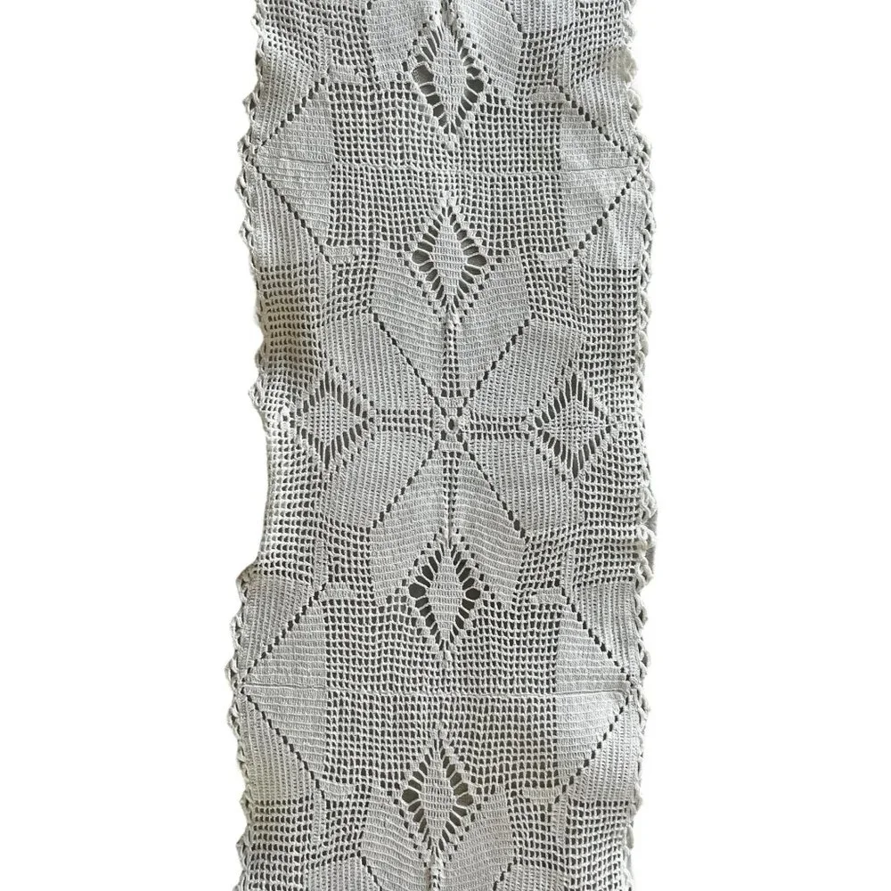 Hand Crocheted White Cotton Table Runner 80